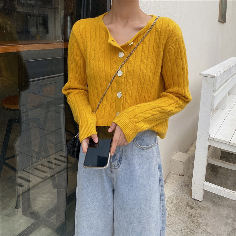 Real price autumn and winter retro style round neck twist loose and lazy knitting sweater coat