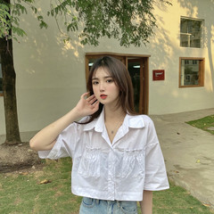 Real shot and real price design small crowd draw rope to show thin short sleeve open navel short shirt