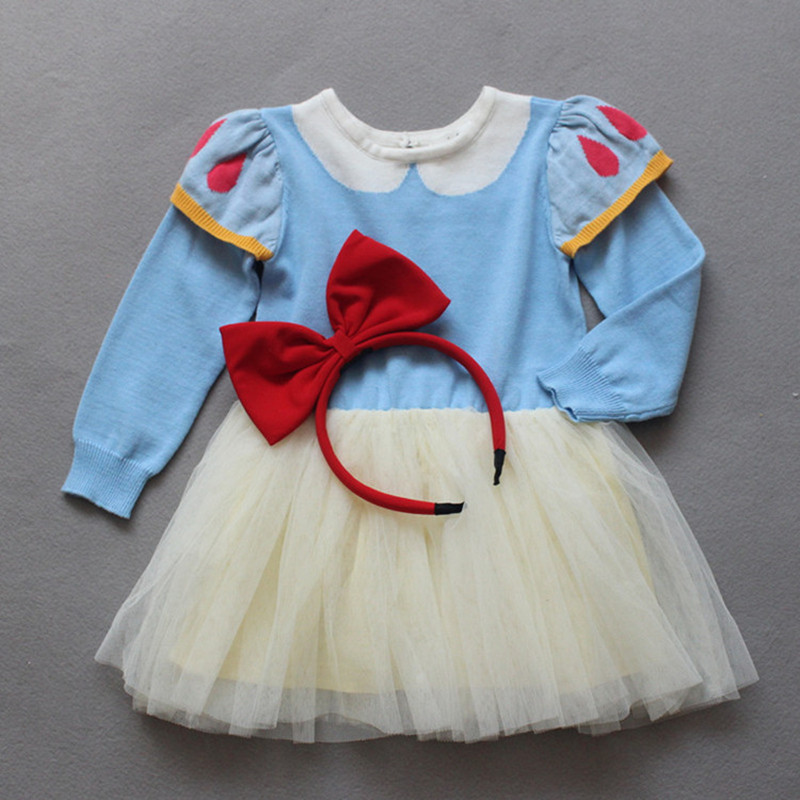 女宝宝秋冬纯棉针织纱裙连衣裙婴幼儿白雪公主连衣裙娃娃领蛋糕裙