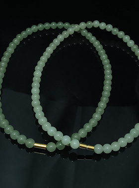 和田玉晴水项链  7.5mm+*56粒  长约45cm