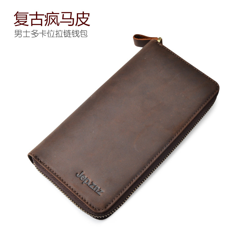 特价真皮长款钱包牛皮钱夹手工皮夹男士钱包拉链手机包多功能手包