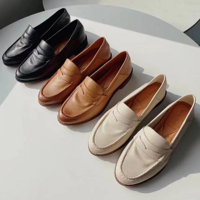 女真皮一脚蹬英伦风单鞋乐福鞋