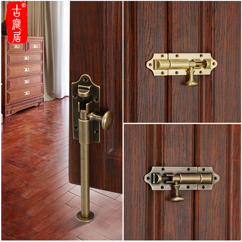 门栓插销纯铜木门仿古老式门销窗户复古门闩明装加长加厚古铜门扣