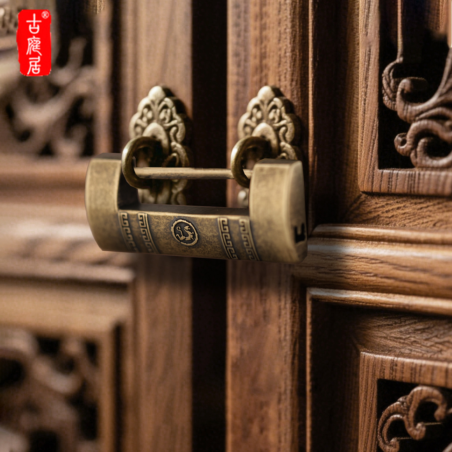 仿古锁纯黄铜铸造一体加厚家用复古锁门老式横挂锁木箱庭院门小锁