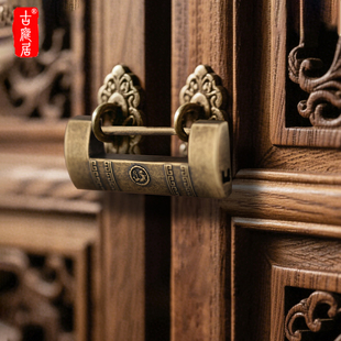 仿古锁纯黄铜铸造一体加厚家用复古锁门老式横挂锁木箱庭院门小锁