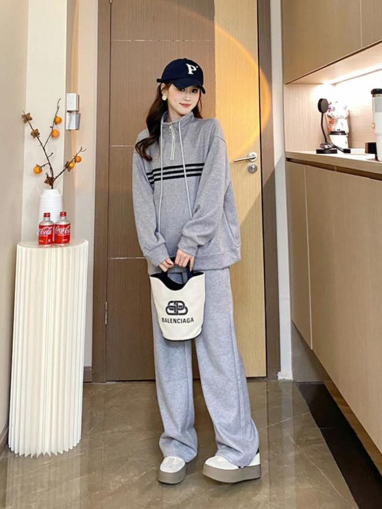 임부복 패셔너블한 봄 가을 스타일 패셔너블한 캐주얼 스웨트셔츠 서양식 투피스 세트 패셔너블하고 루즈하고 스포티한 임신 중 아우터