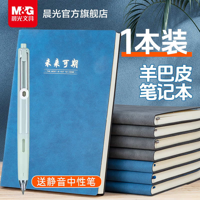 晨光笔记本子A5羊巴皮记事本皮本a5软皮商务办公会议记录本皮面本b5加厚工作笔记本复古皮面简约随身日记本
