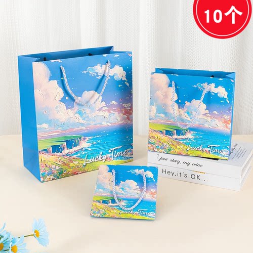 J 唯美文艺创意油画风生日礼物空盒高级感伴手提礼品纸袋子包装