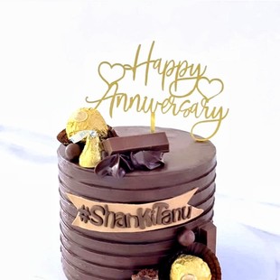 饰插牌爱心花朵结婚周年快乐烘焙插 HappyAnniversary亚克力蛋糕装