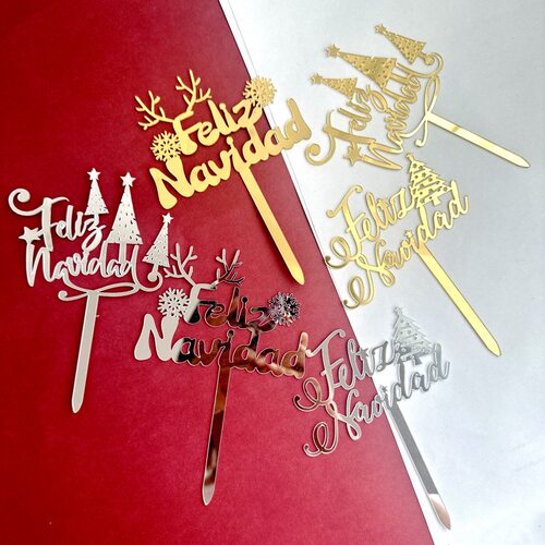 西语圣诞快乐亚克力蛋糕插件 鹿角雪花Feliz Navidad烘焙甜品插件