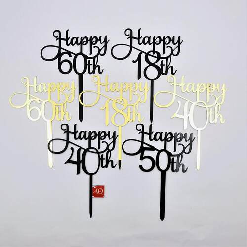 数字亚克力蛋糕生日快乐装饰插牌