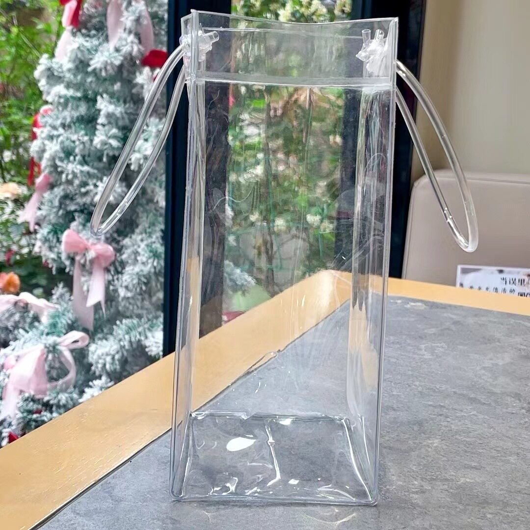 红酒冰袋葡萄酒袋加厚PVC透明袋子手提袋软包装袋手提礼品鲜花袋