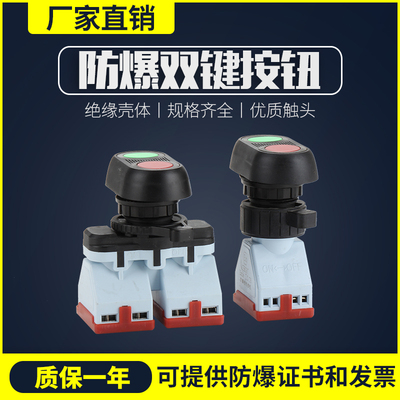 YH8030防爆双健按钮 防腐双键控制按钮启动停止开孔30MM 自动复位