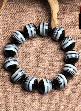 天然缠丝老玛瑙药师手链黑白纹玛瑙药师天眼珠手串手链一图一物