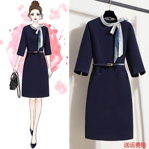 职业装丝巾OL连衣裙幼教师美容珠宝店客服酒店前台工作服女高级感