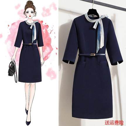 职业装丝巾OL连衣裙幼教师美容珠宝店客服酒店前台工作服女高级感