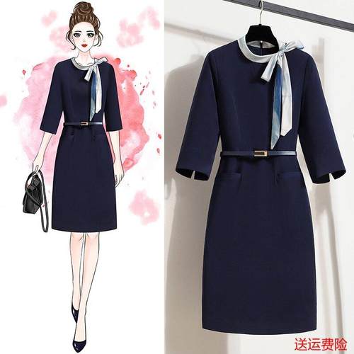 职业装丝带领连衣裙工作服高级感