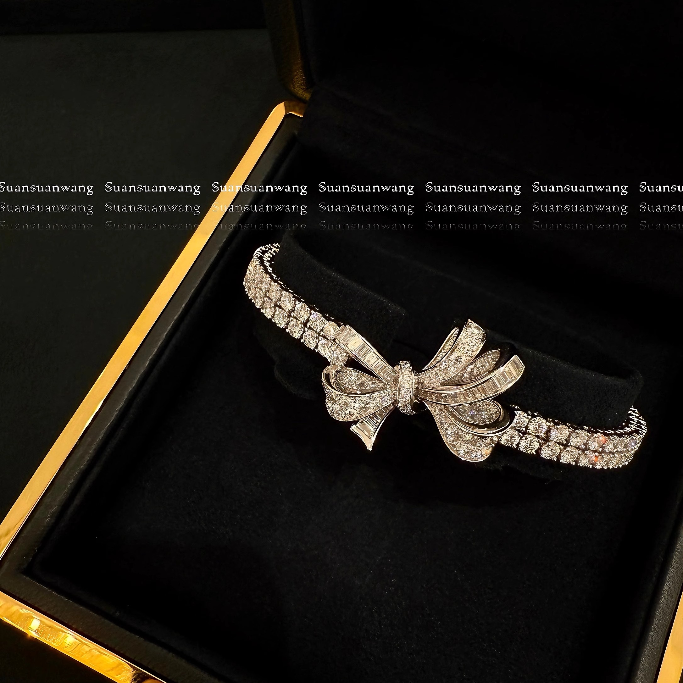 重工珠宝·GF「BOW」缎带蝴蝶结手链满钻奢华s925厚镀18k白金