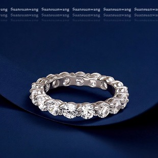 「光晕环绕」D色5A仿真钻男女款蛋形排钻实心银镀18k金戒指