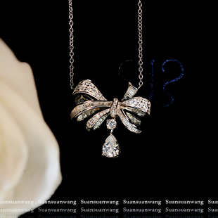 重工珠宝 蝴蝶结水滴项链甜美轻奢bow锁骨链女轻奢满钻