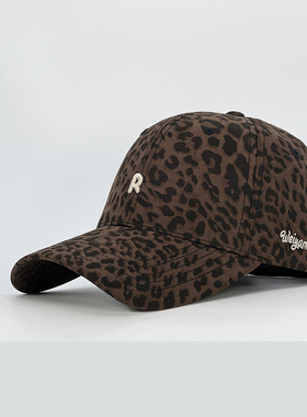 复古做旧豹纹棒球帽女加深加大大头围显脸小硬顶鸭舌帽子男春秋潮