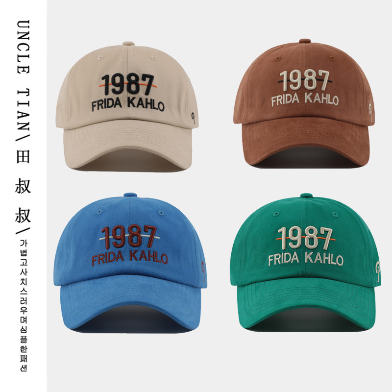 1987字母刺绣帽子女软顶大头围棒球帽男时韩版百搭学生鸭舌帽潮