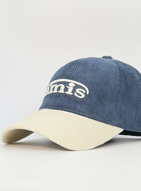 韩版amis帽子女拼色灯芯绒鸭舌帽春夏大头围显脸小遮阳棒球帽男潮