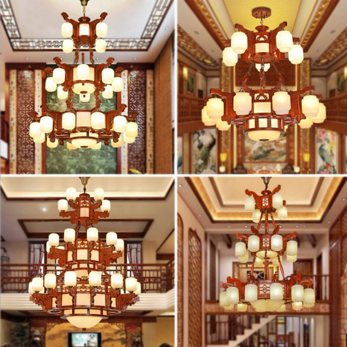 包安装中式别墅吊灯古典复式楼跃层客厅三层大吊灯自建房楼中楼灯