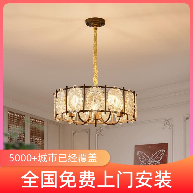 新中式铁艺吊灯复古主灯中古大厅客厅餐厅书房卧室古铜色玻璃灯具