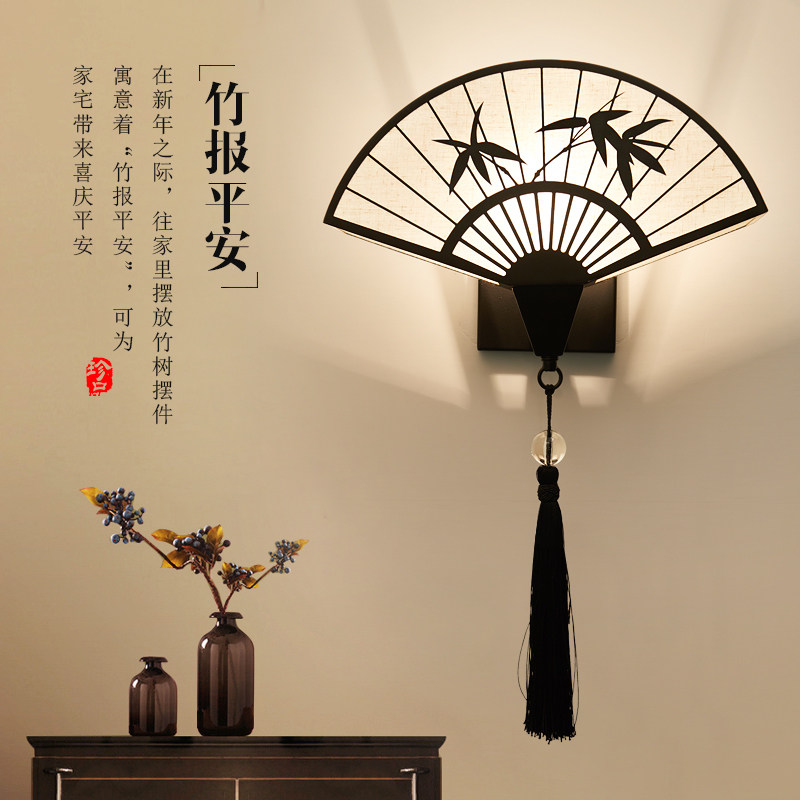 新中式创意扇子壁灯竹叶扇形茶室酒店会所装饰楼梯间走廊过道古风