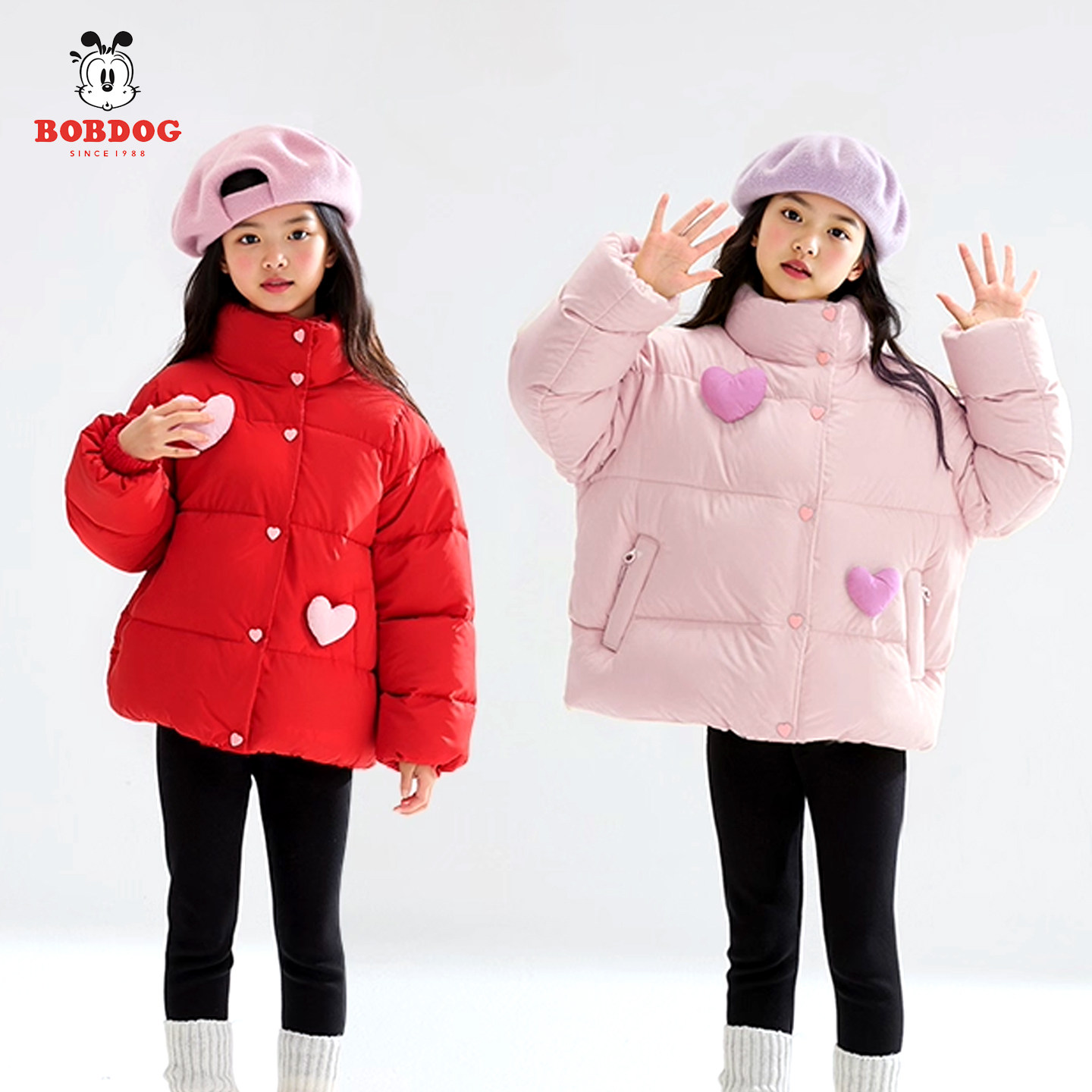 巴布豆儿童羽绒服轻薄2026新款洋气时髦红色女孩保暖外套女童冬装
