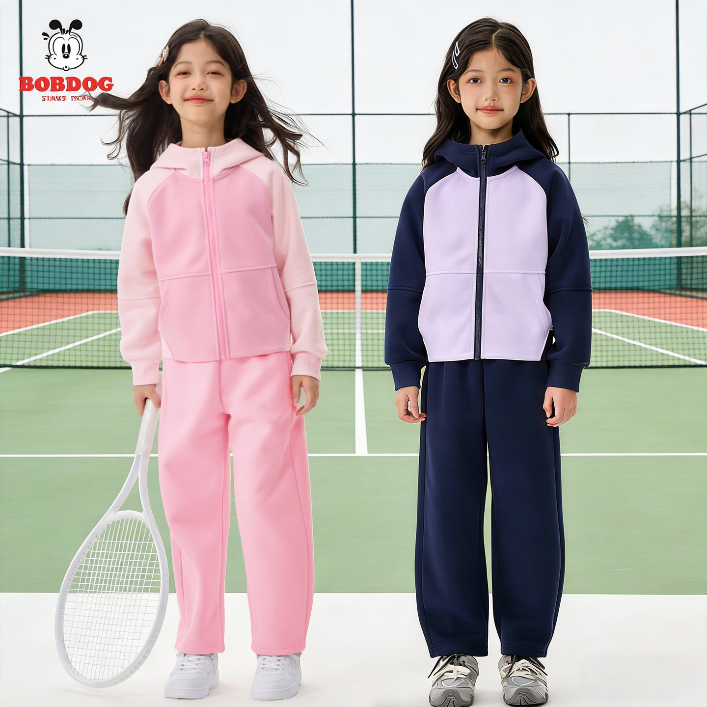 巴布豆童装女童运动套装2026新款春装拼色女大童外套裤子儿童衣服