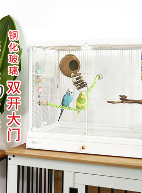 达洋B6001大号高透明观赏玻璃鸟笼家用鹦鹉笼子别墅虎皮牡丹玄凤