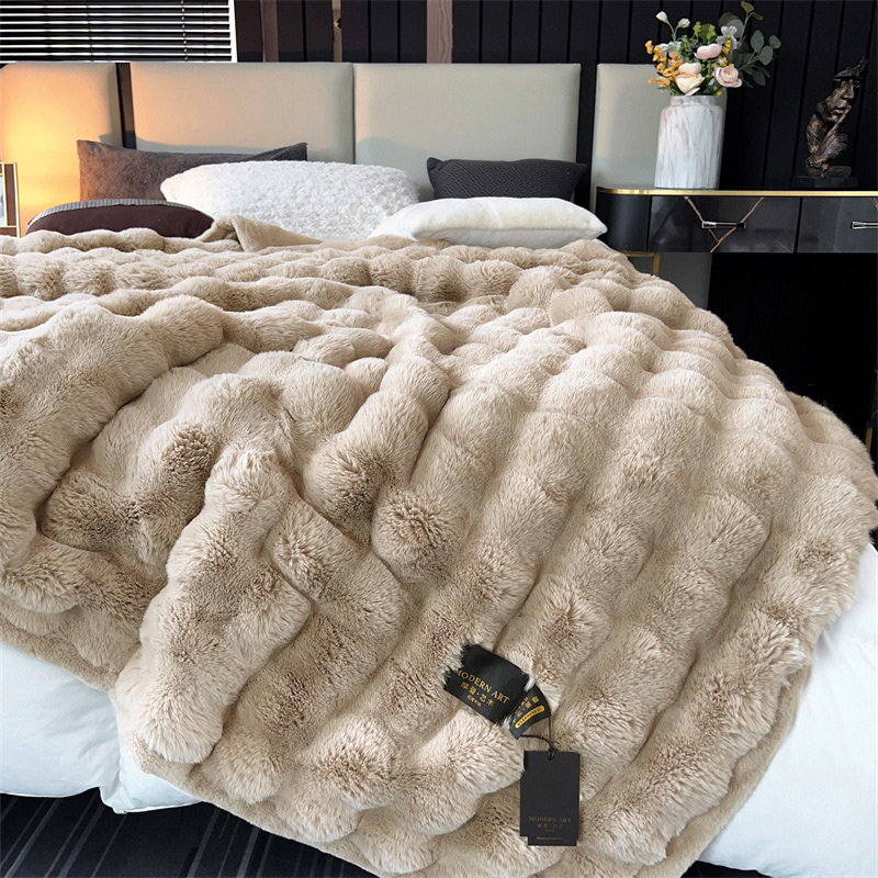 进口四季加厚仿皮草毛毯