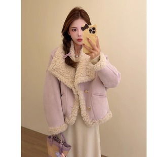 NN家秋冬加厚双面穿翻领仿羊羔毛麂皮绒皮毛一体环保皮草外套2555