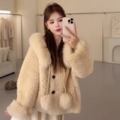 NN家秋冬加厚女短款 狐狸毛球仿羊羔毛绒皮毛一体环保皮草外套2003