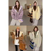 NN家秋冬加厚女连帽卫衣仿羊羔毛麂皮绒皮毛一体环保皮草外套2422