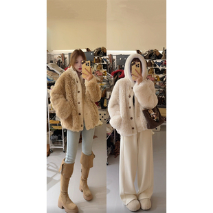 NN家秋冬加厚连帽仿托斯卡纳羊毛麂皮绒皮毛一体环保皮草外套2556