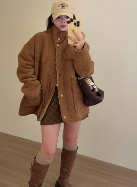 NN家秋冬加厚女立领仿羊羔毛麂皮绒皮毛一体环保皮草外套2549