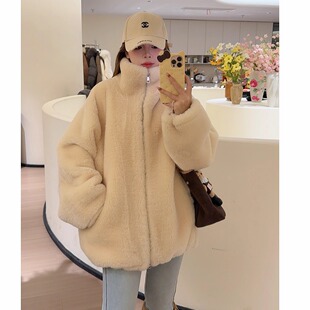 NN家秋冬加厚女立领仿羊羔毛麂皮绒皮毛一体环保皮草外套2540