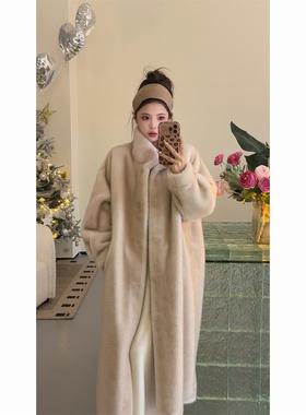 NN家秋冬加厚女立领长短款暗扣环保皮毛一体仿水貂毛皮草外套1208