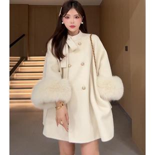口长毛双面呢双面羊毛外套大衣3188 狐狸毛袖 NN家秋冬 富家千金