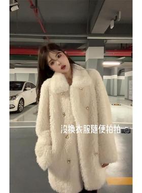 NN家秋冬女加厚卷卷毛麂皮绒羊羔毛羊毛仿皮毛一体环保皮草外套