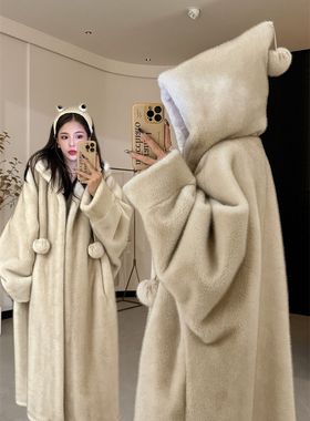 NN家秋冬连帽加厚女款仿水貂毛绒大衣皮毛一体仿皮草环保外套9157