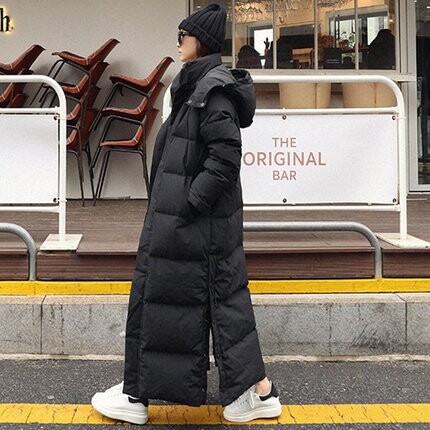 冬季新款连帽棉服女长至脚踝宽松可脱卸帽子加厚过膝羽绒棉衣棉袄图片
