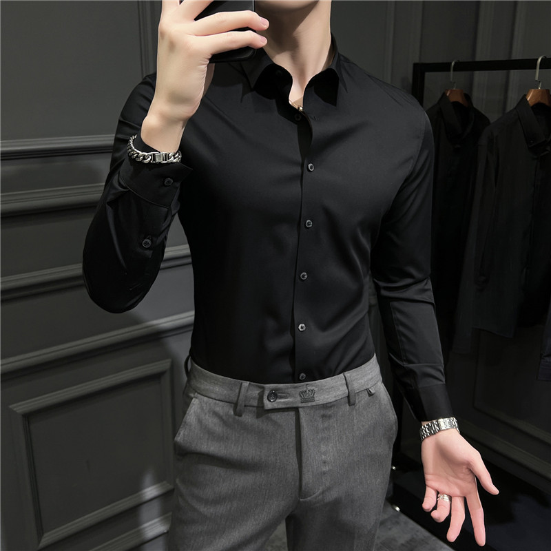 2025秋冬衣服衬衫男长袖修身衬衣无痕纯色百搭四季寸衣CS8885-P68,男装衬衫,电商A311