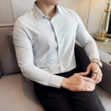 高级感条纹长袖衬衫男秋季新款商务休闲帅气寸衣A311-CSG1200-P93，男装衬衫，电商A311