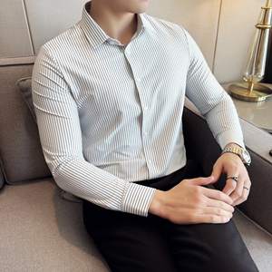 高级感条纹长袖衬衫男秋季新款商务休闲帅气寸衣A311-CSG1200-P93图片