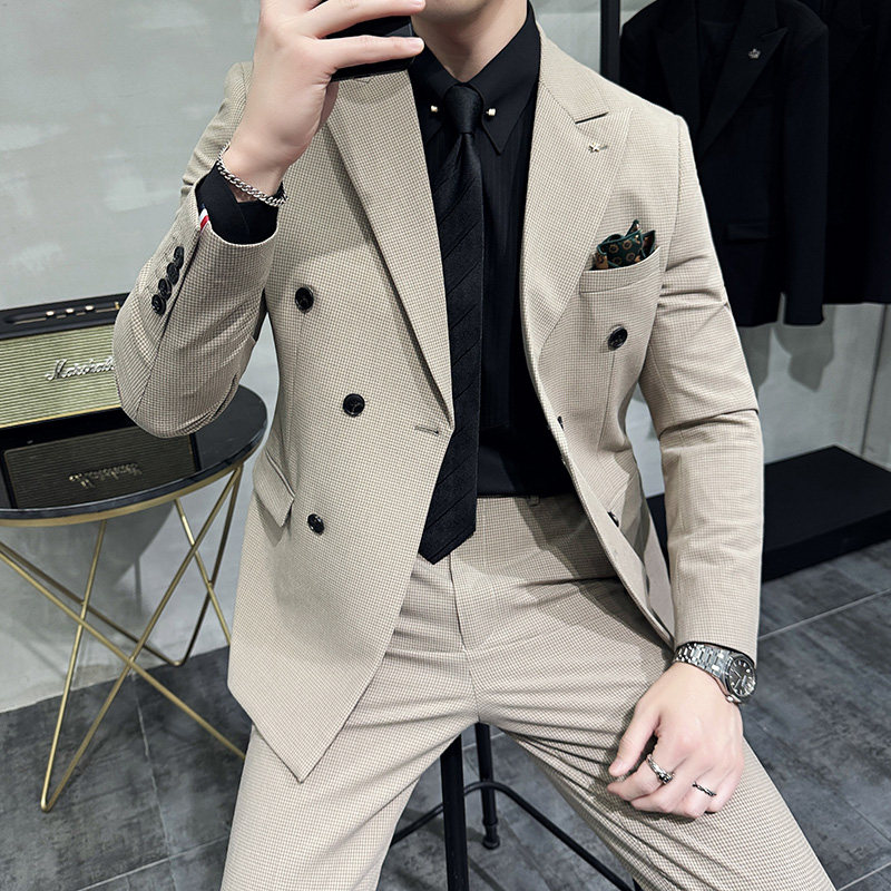 2025春季双排扣西装套装修身休闲商务西服男士A311-LJT9993-P235,男装西服套装,电商A311