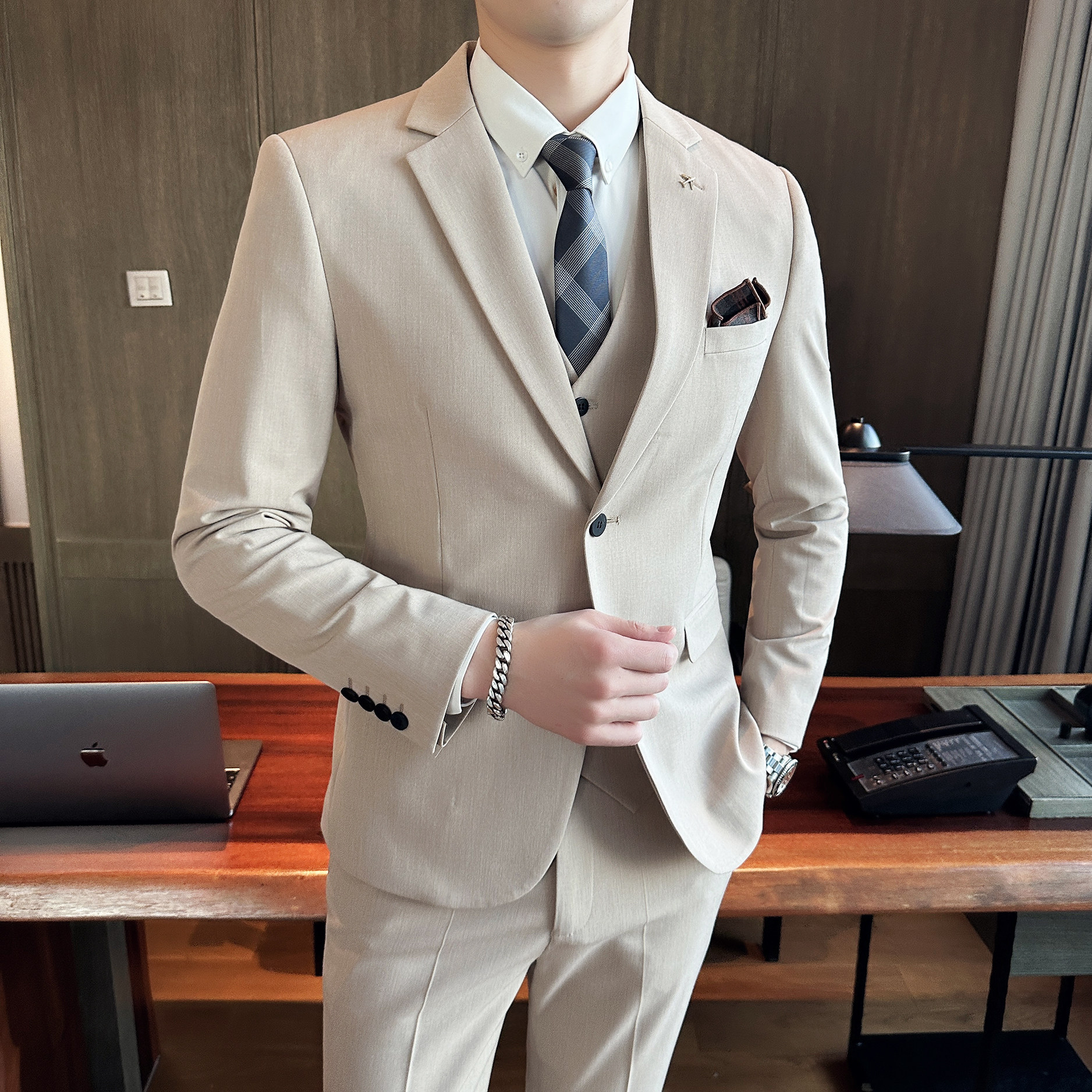 2024西装男套装纯色商务正装两粒扣男士西服A311-SJT9889-P265图片
